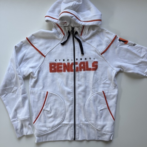 Reebok Cincinnati BENGALS Full Zip Hoodie Jacket Womens Small White‎ Patch Logo - Picture 1 of 16